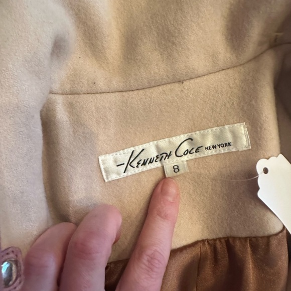 Vintage Kenneth Cole Tan Belted Wool Blend Trench Coat with Belt Size 8 - Picture 4 of 6